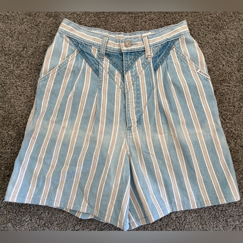 Vintage Rockies High Waist Blue and White Striped Shorts